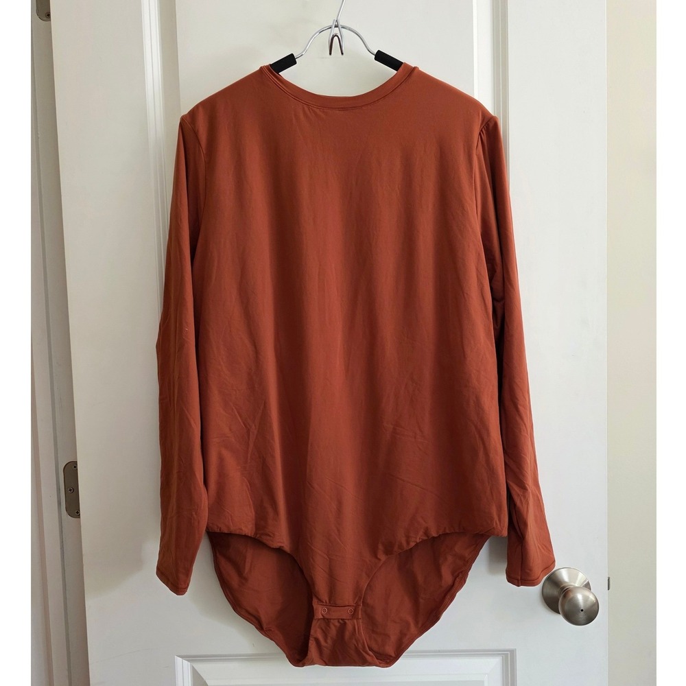 SKIMS Essential Long Sleeve Crew Neck Bodysuit Rust Copper 4X Plus Size Layer